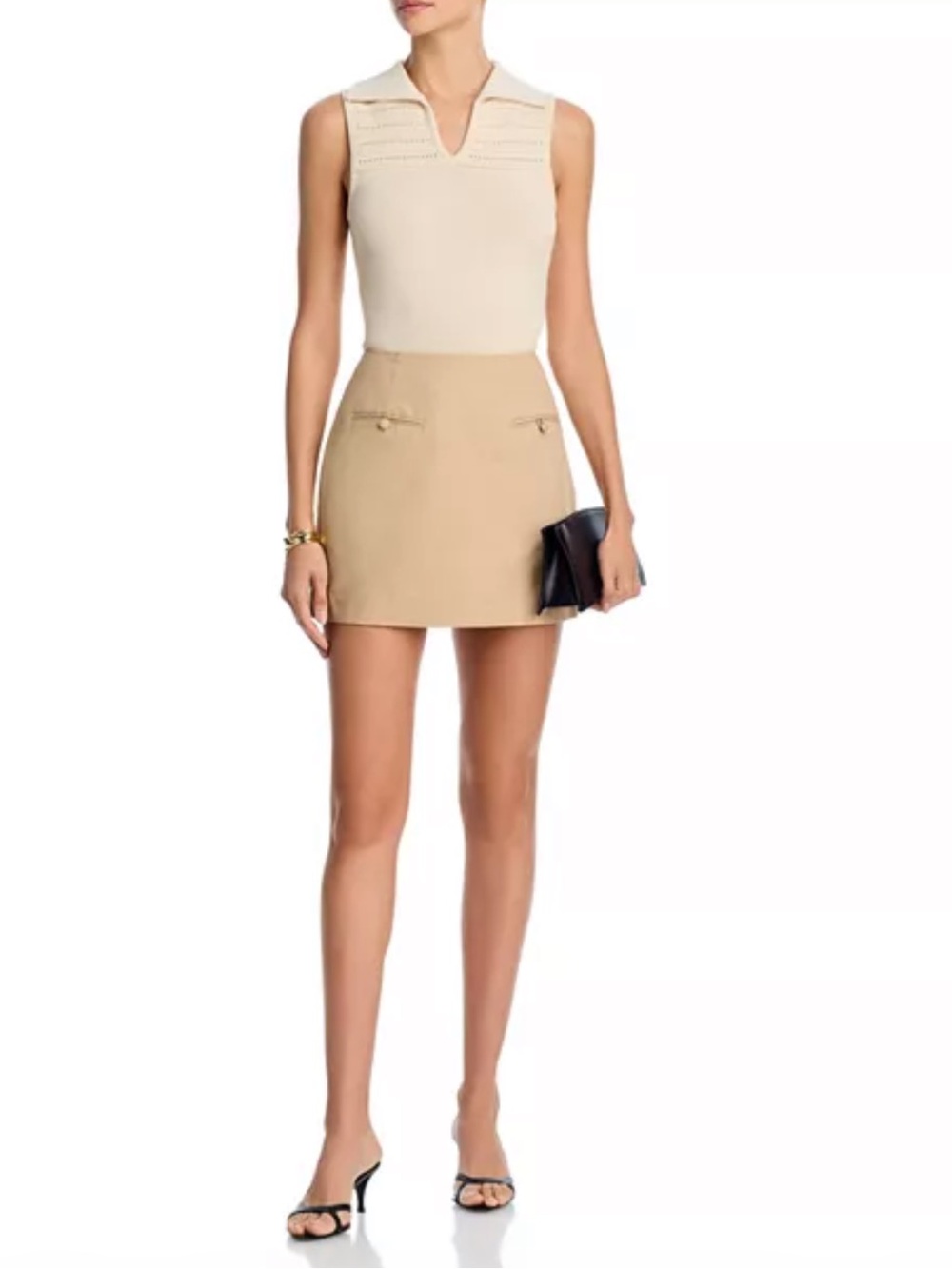 French Connection Beige Twill Trench Mini Skirt